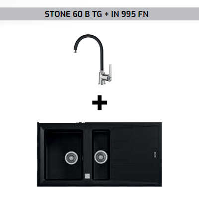 Teka Stone 60 B-TG Metalik Siyah Eviye + IN 995 FN Siyah Batarya Seti